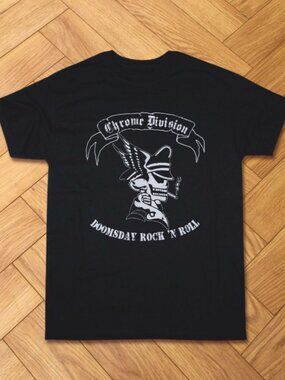 Chrome Division Doomsday Rock N Roll Minimalist Skull Graphic Black Tee